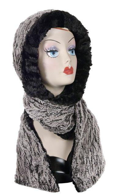 Black Walnut with Cuddly Black Luxury Faux Fur Hoody Scarf