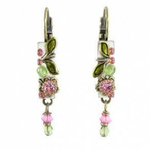 White Flower Short Skinny Rectangle Earrings