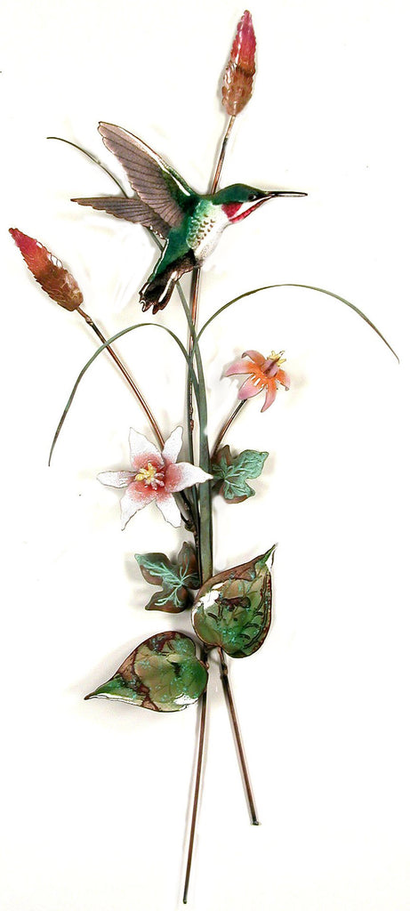 Hummingbird with Pink Lilies Wall Art by Bovano