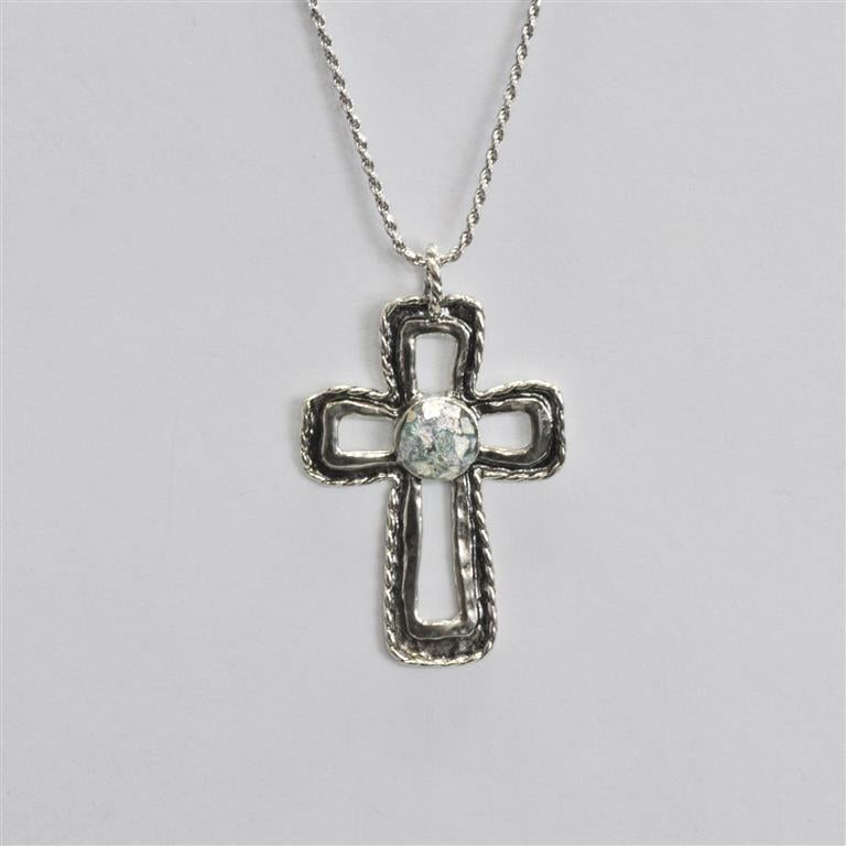 Outline Cross Roman Glass Necklace