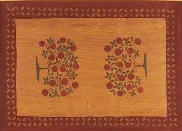 Shaker Tree with Red Border Floorcloth - Size 2 x 3