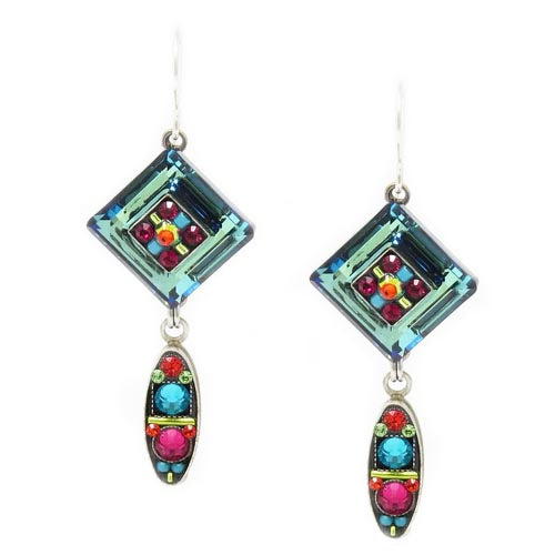 Multi Color La Dolce Vita Diamond Shape with Oval Drop Earrings by Firefly Jewelry