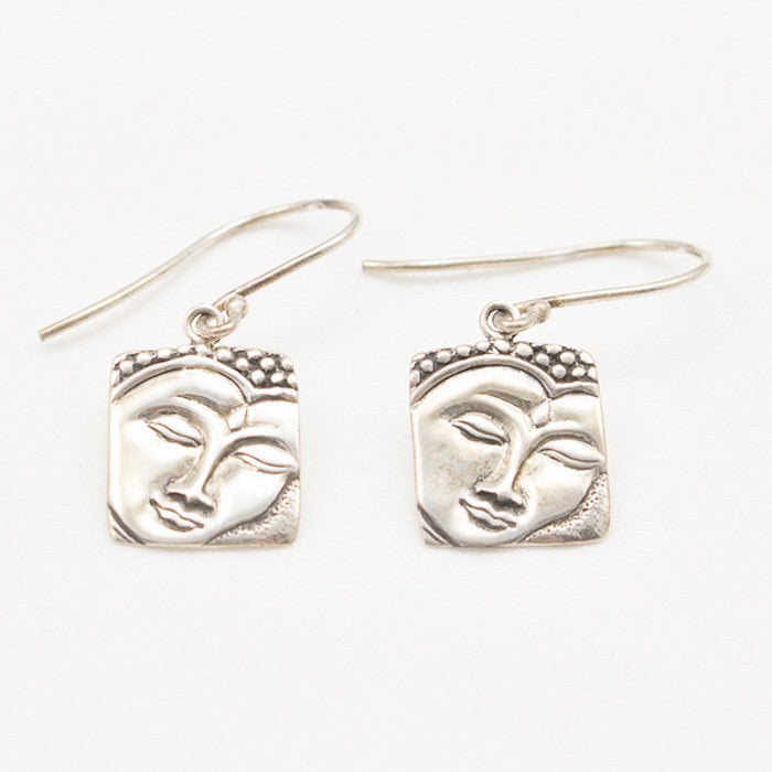 Sterling Silver Buddha Face Dangle Earrings