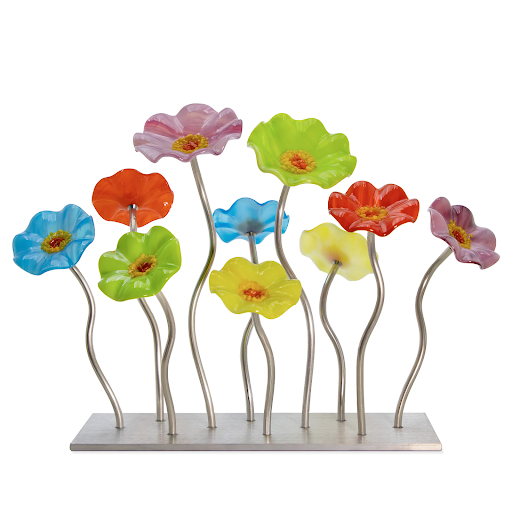 Beach Silver Base 10 Flower Handblown Glass Small Garden