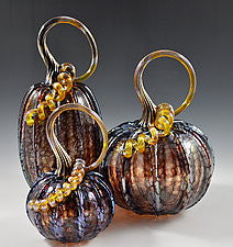 Hand Blown Small Glass Pumpkin in Iridescent Eggplant