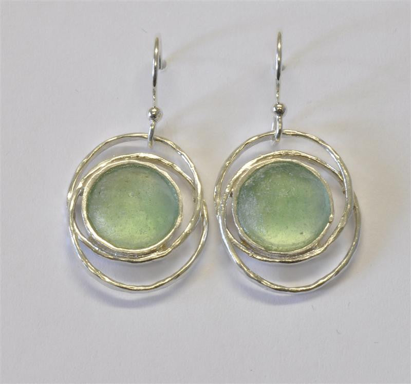 Tight Ringed Round Washed Roman Glass Earrings