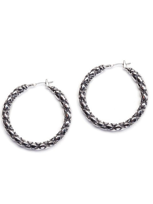 Lattice Collection, Palermo Edition, Large Rhodium Hoop Earrings by John Medeiros