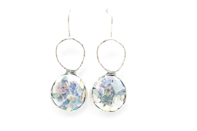 Delicate Circle Drop Roman Glass Earrings