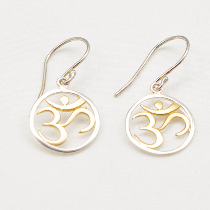 Sterling Silver Earrings with 22K Gold Om