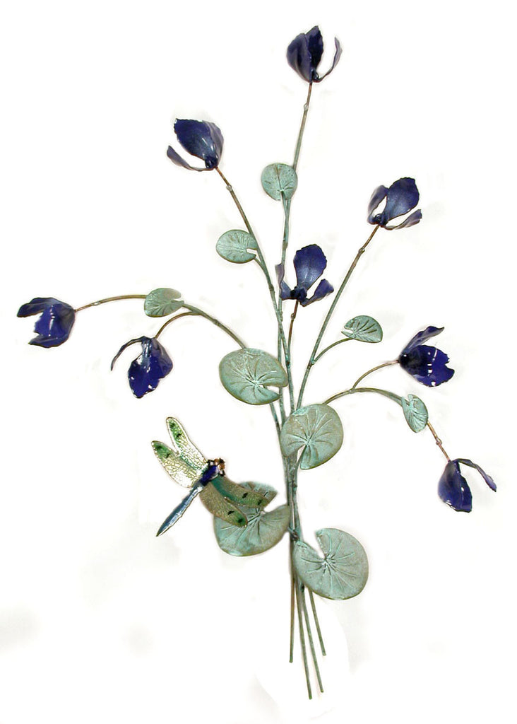 Large Blue Wall Flowers with Patina Frame Wall Art by Bovano Cheshire