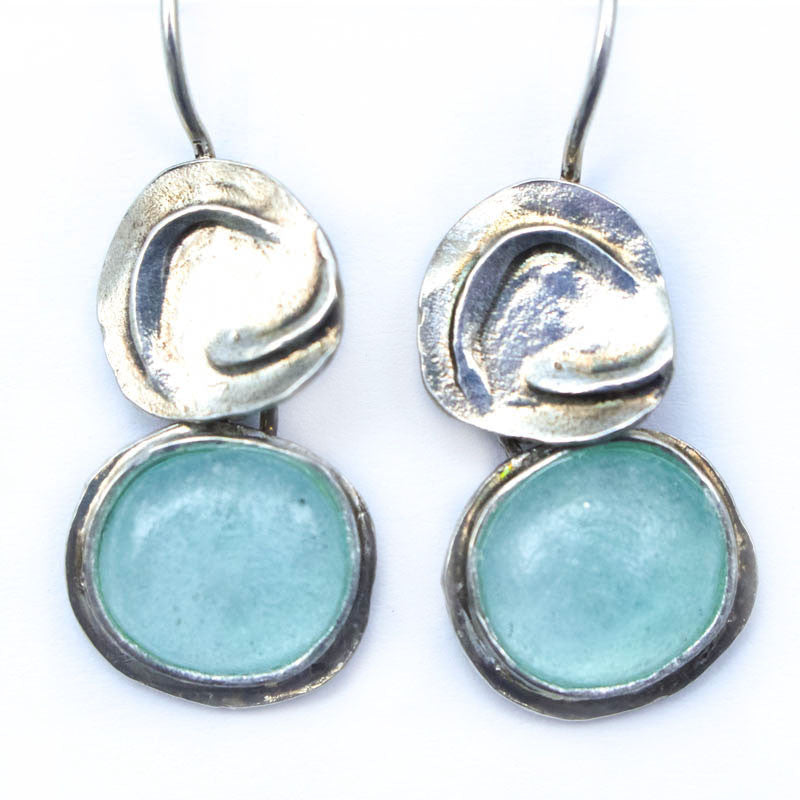 Spiral Disc Washed Roman Glass Earrings