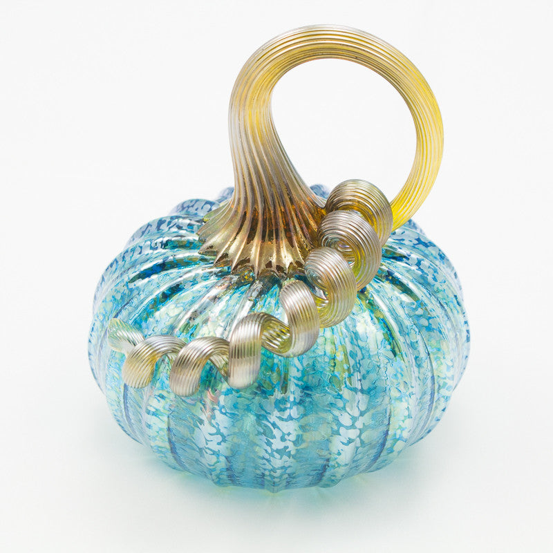 Handblown Glass Pumpkin in Iridescent Aqua