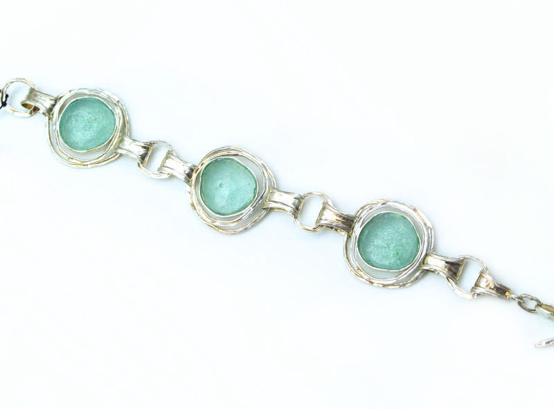 Three Ringed Round Washed Roman Glass Bracelet