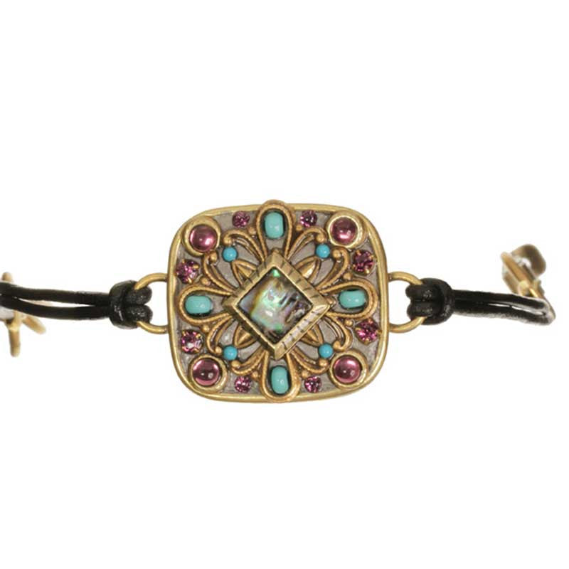 Turkish Bazaar Rectangle with Cord Leather Bracelet by Michal Golan