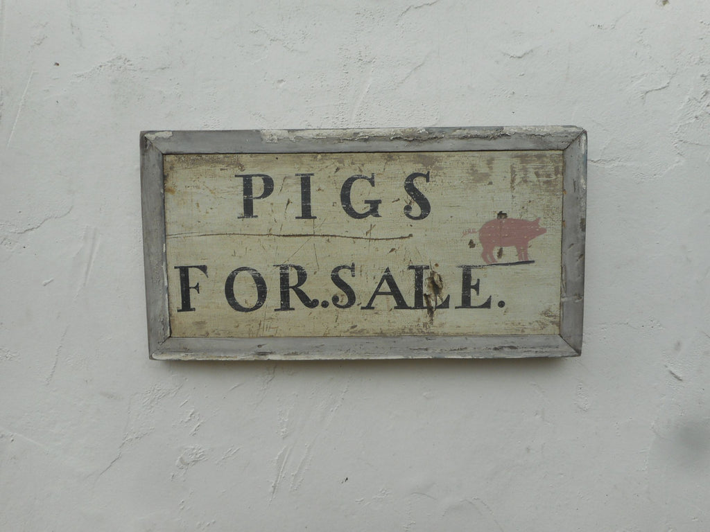 Pigs For Sale White with Painted Pig and White Trim Americana Art