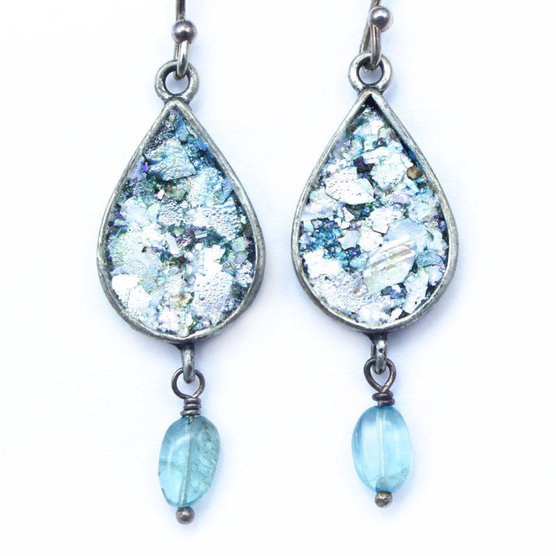 Apatite Dangle with Teardrop Roman Glass Earrings