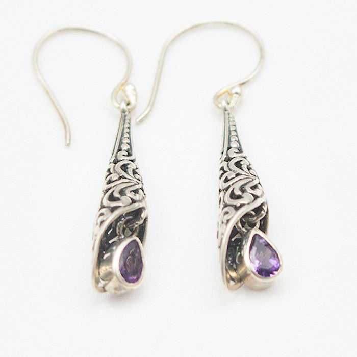 Sterling Silver Waterlily Earrings with Faceted Round Blue Topaz