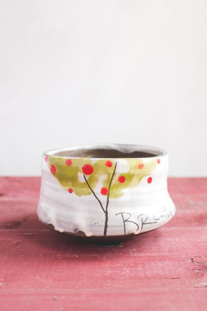 Fruit Tree Apples Tea Bowl Hand Painted Ceramic
