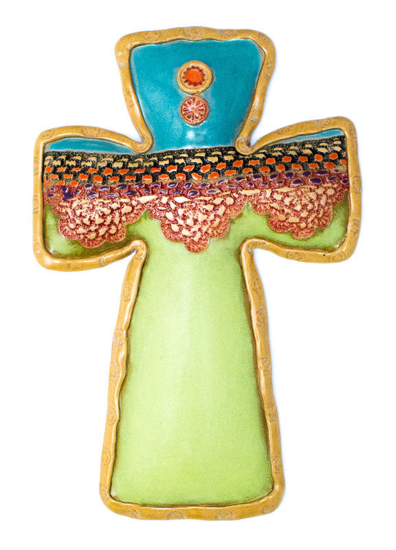 Itty Bitty Scallop Narrow Cross Ceramic Wall Art