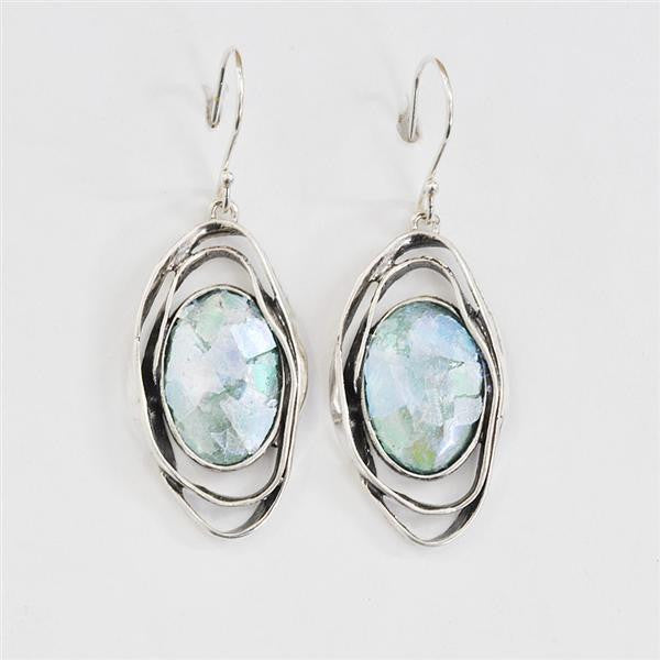 Open Framed Oval Patina Roman Glass Earrings