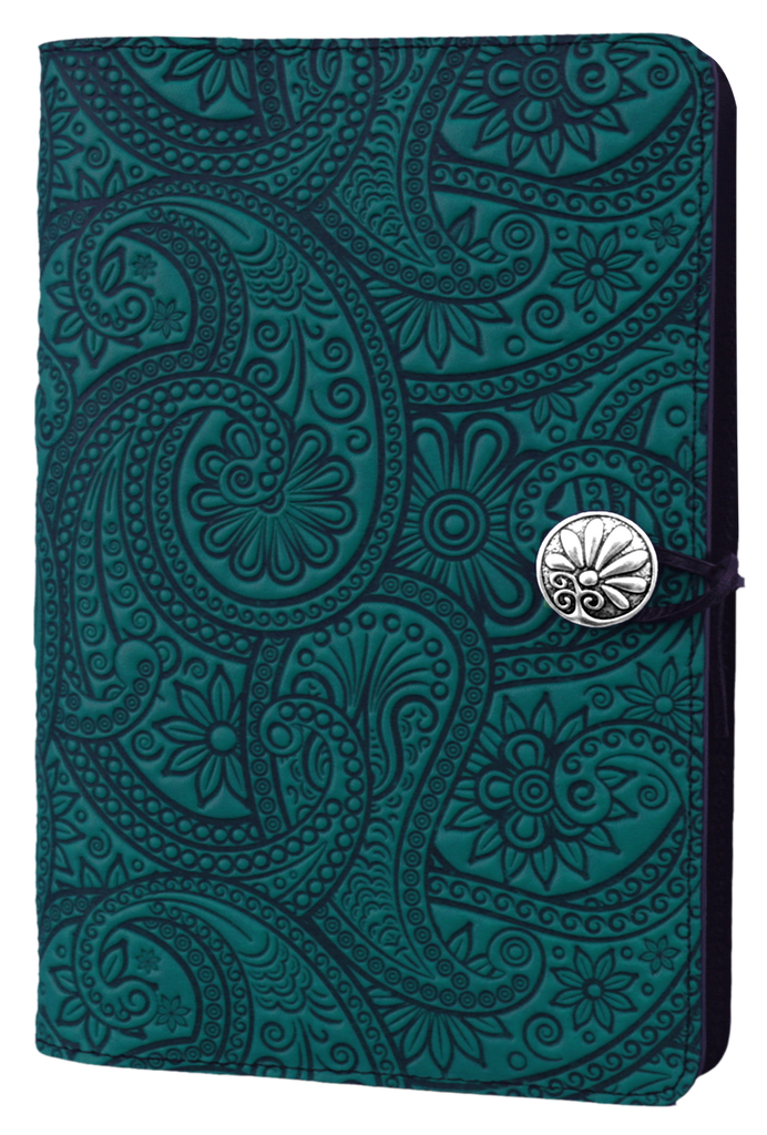 Small Leather Journal - Paisley in Teal