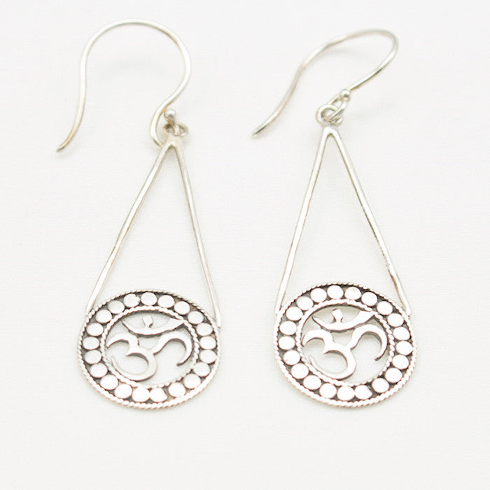 Sterling Silver Long Dangle with Silver Om Earrings