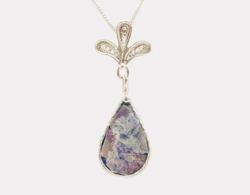 Patina Tear Drop Roman Glass Necklace