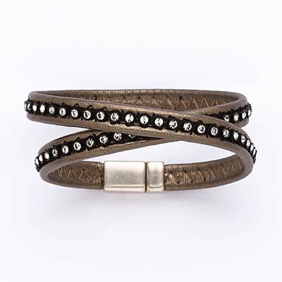 Dots Leather Wrap Bracelet in Pewter