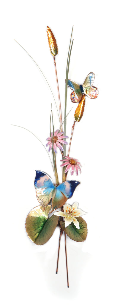 Oak Leaf and Teal Satyr with Cone Flower Wall Art by Bovano