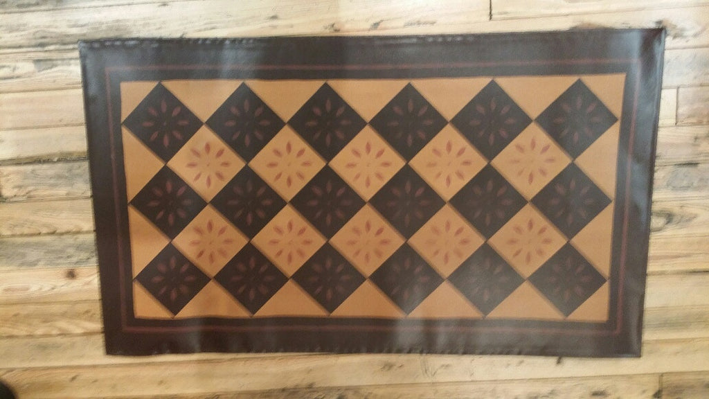 Diamond with Starburst Floorcloth with Border in Antique - Size 32 inches x 52 inches
