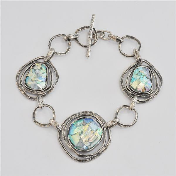 Three Ringed Rounds Patina Roman Glass Bracelet
