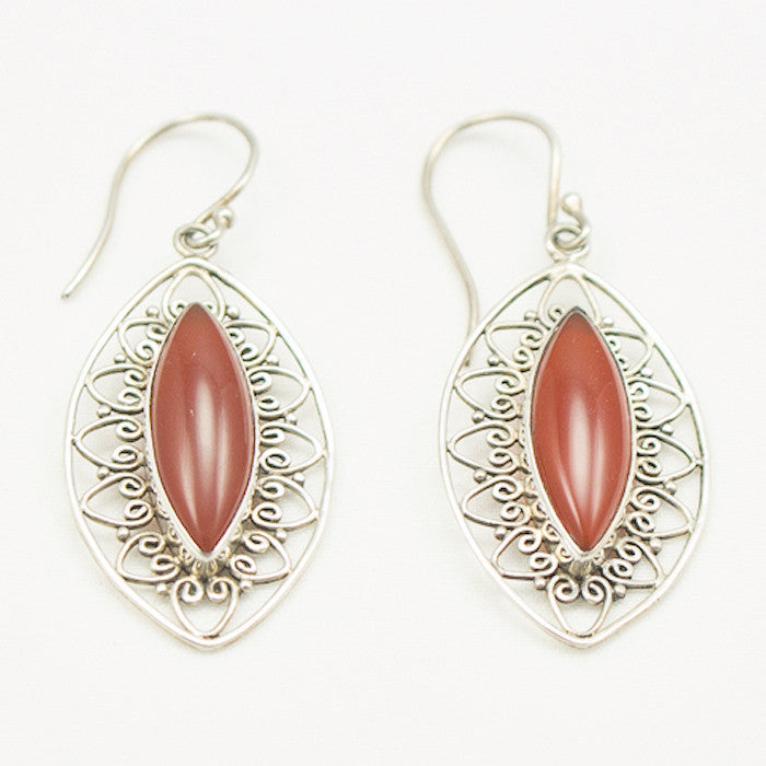 Sterling Silver Carnelian with Silver Border Earrings