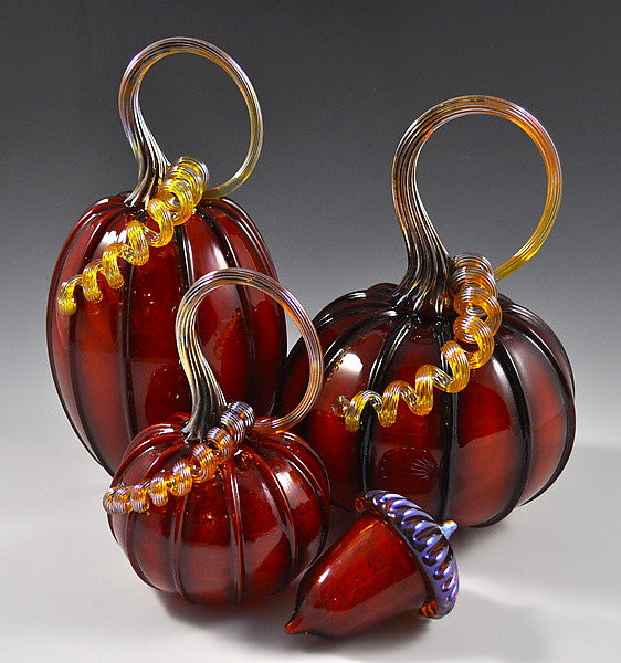 Hand Blown Glass Large Pumpkin in Burnt Red