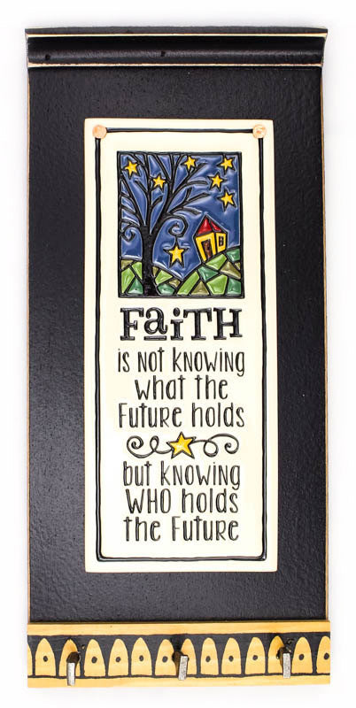 Faith Ceramic Tile on Wooden Keyholder