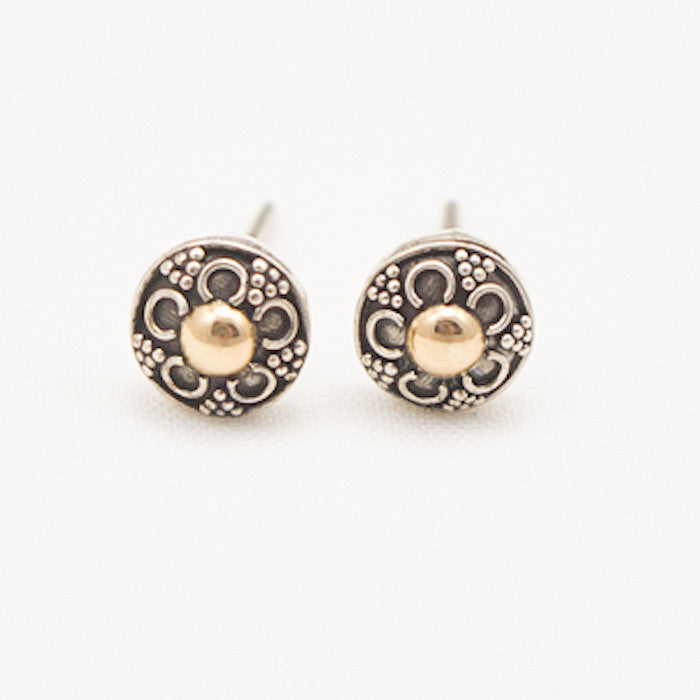 Sterling Silver 5 Petal Post Earrings with 22K Gold Center