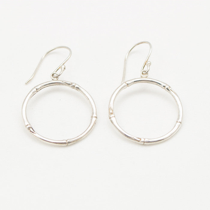 Sterling Silver Round Bamboo Dangle Earrings