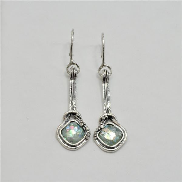 Banjo Long Dangle Patina Roman Glass Earrings