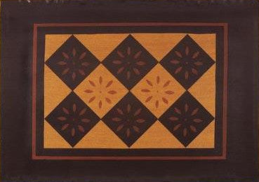 Diamond with Starburst Floorcloth with Border in Antique - Size 2 feet x 3 feet