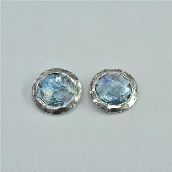 Flat Framed Patina Roman Glass Post Earrings