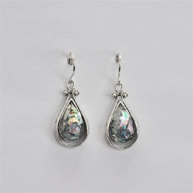 Tear Shaped Outlined Roman Glass Earrings