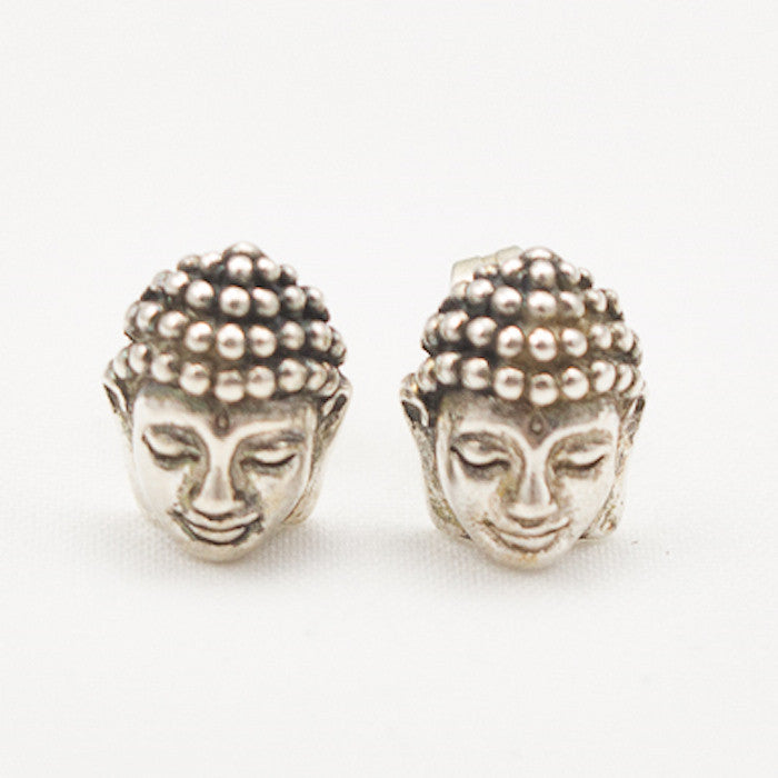 Sterling Silver Small Buddha Head Post Earrings