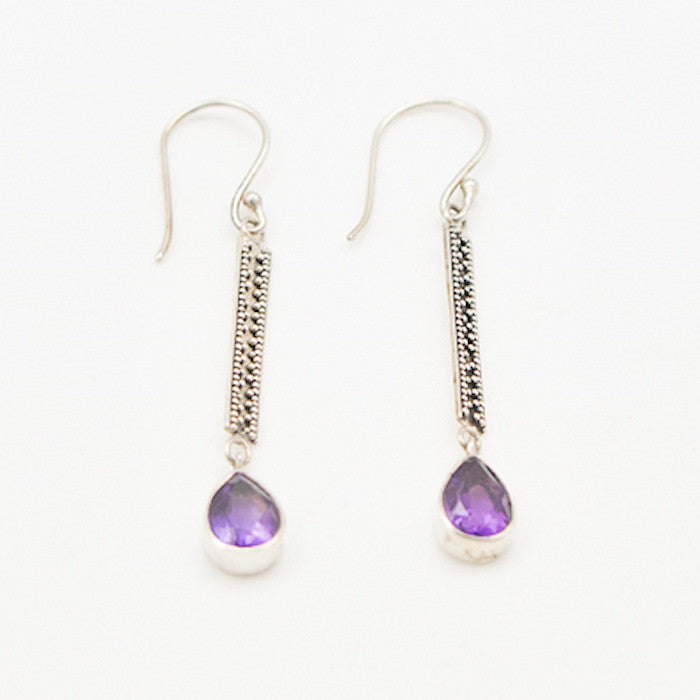 Sterling Silver Long Dangle with Teardrop Amethyst Earrings