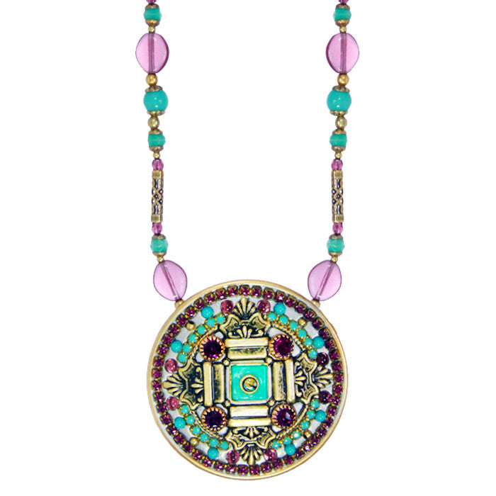 Turkish Bazaar Large Round Pendant Beaded Necklace by Michal Golan