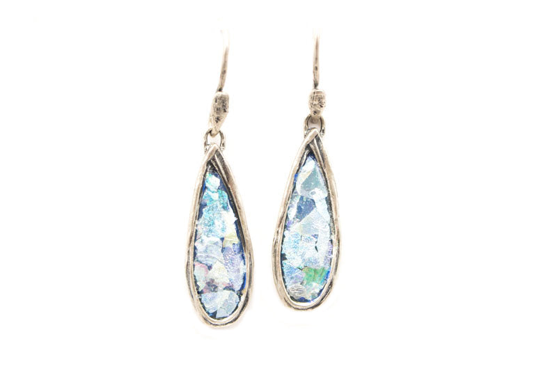 Large Teardrop with Sterling Silver Roman Glass Earrings