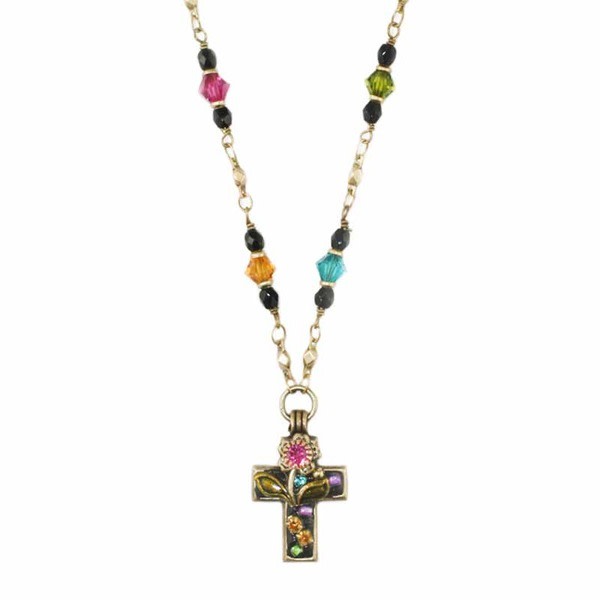 Multi Black Mini Bead Chain Cross Necklace
