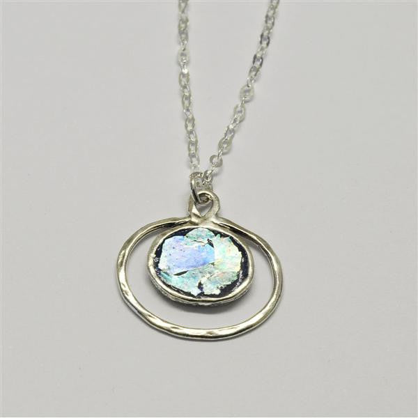 Ringed Wide Oval Patina Roman Glass Necklace