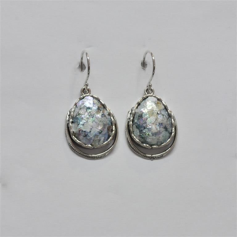 Large Tear Shaped Open Bottom Roman Glass Earrings