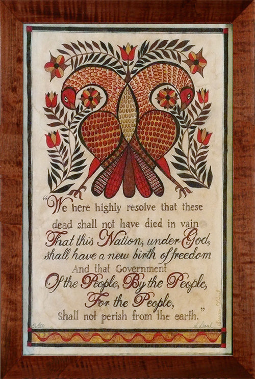 Gettysburg Address with Distlefink in Brown Frame by Susan Daul