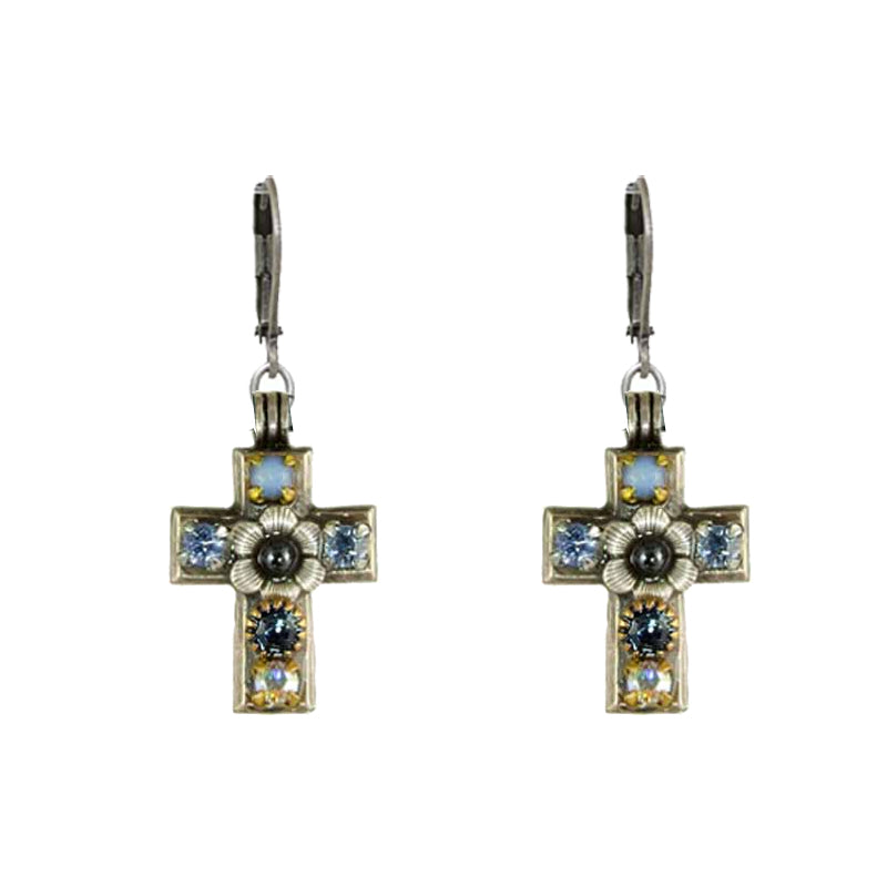 Small Blue Cross Earrings