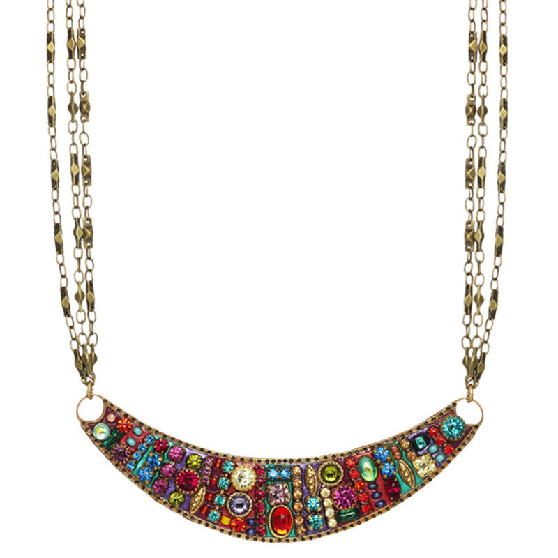 Multi Bright Half Moon Three Chain Necklace by Michal Golan